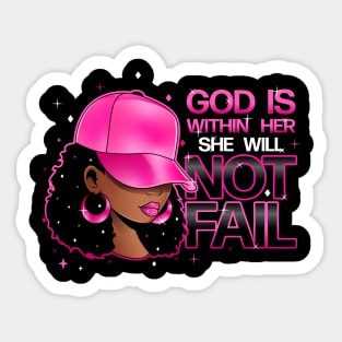 God is within her, she will not fail, Pink Hat Sticker